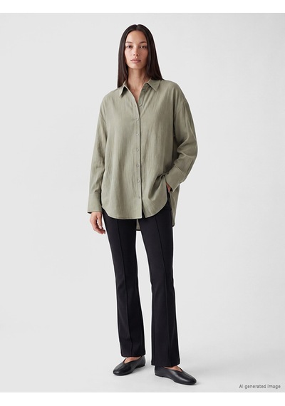 Lcw Everyday Haki Dokulu Oversize Kadın Gömlek
