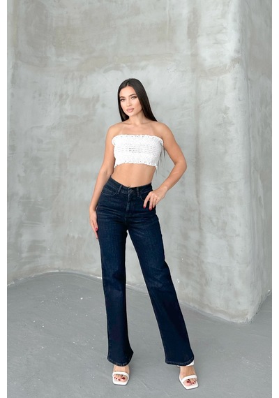 HLT Jeans Blue Black Kadın Wide Leg Jean Yüksek Bel Palazzo Likralı Esnek Kot Pantolon Jessica-2041 Blue Black
