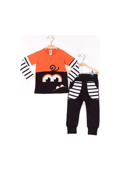Denokids Gırgır Kız Çocuk Eşofman Takımı - Beyaz - Siyah - Turuncu