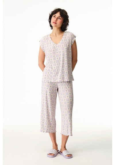 Penti Lila Ella Desenli Tişört Pijama Üstü