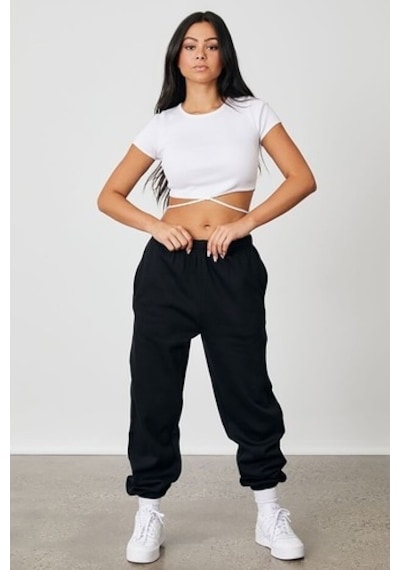 Kadın Siyah Beli Lastikli Oversize Eşofman Altı Mg1235 Siyah