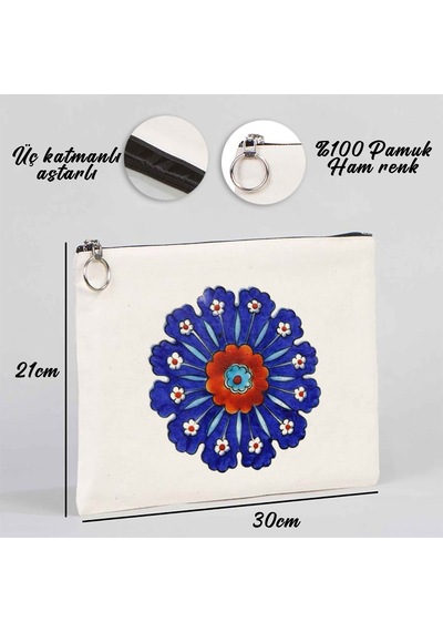 Türk El Sanatları Tablet/portföy Çanta - Astarlı 30x21 Cm Beyaz - No.013 Beyaz - Siyah