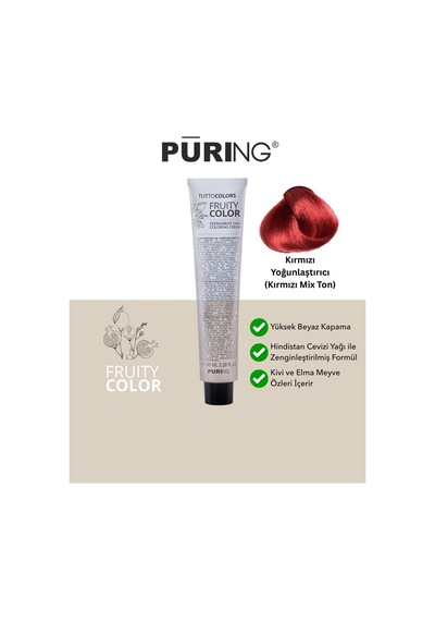 Puring Fruity Color Meyve Asitli Profesyonel Krem Saç Boyası Kırmızı Mix Ton 100 ML