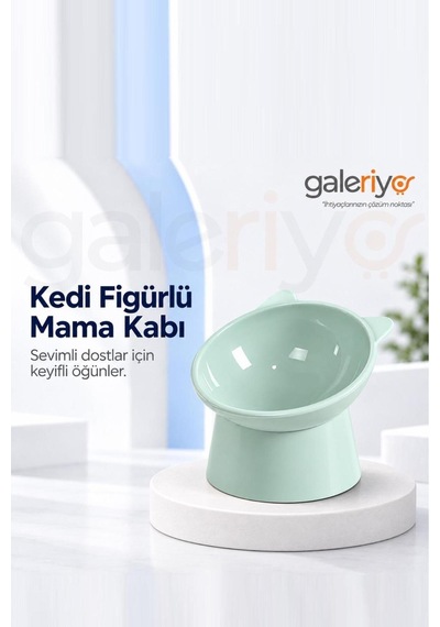 Galeriyo Kedi Figürlü Mama Kabı Yeşil Yesıl
