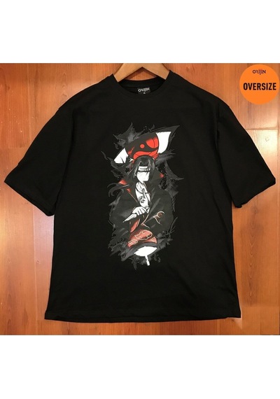 Kalic Studio Naruto Akatsuki Itachi Uchiha Crows Baskılı Oversize Siyah Siyahorj327