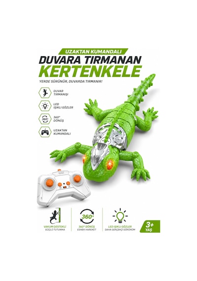 Duvara Tırmanan Uzaktan Kumandalı Oyuncak Kertenkele Duvarda Giden Kertenkele 2.4 Ghz Şarjlı Yeşil