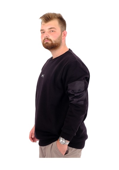 Mode Xl Büyük Beden Erkek Sweatshirt 3 İplik Şardonlu Dıvısıon U24548 Siyah Siyah
