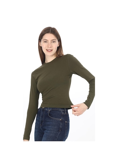 Penyebizden Likralı Pamuk Crop Tişört -slim Fit-haki