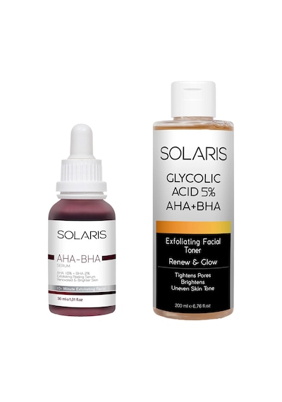 Solaris Cilt Tonu Eşitleyici Aha - Bha Aydınlatıcı Tonik 200 ML + Solaris Aha - Bha Peeling Serum 30 ML