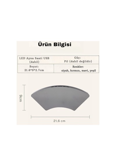 Dekoratif Masaüstü Dijital Saat Kavisli Sıcaklık Tarih Ölçen Şık Usb Aynalı Led Işıklı Alarmlı Saat Siyah