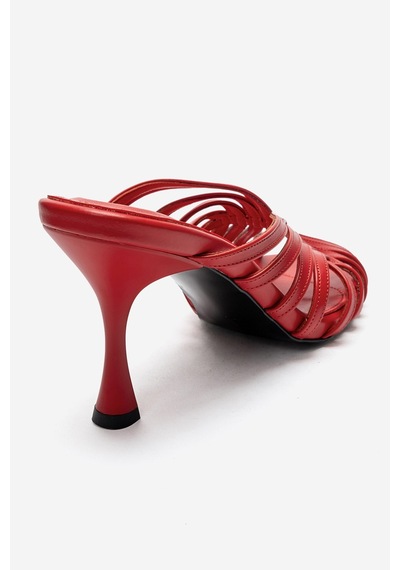 Luvi Shoes Olıvera Kırmızı Cilt Kadın İnce Topuklu Terlik
