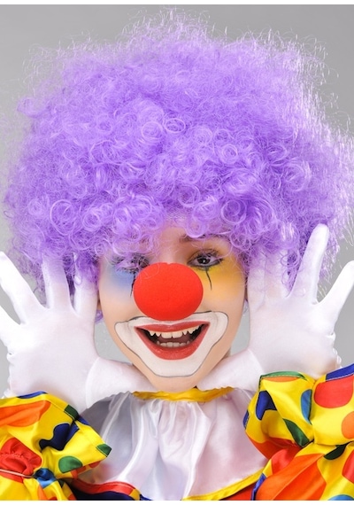 Mor Renk Kıvırcık Afro Bonus Peruk Takma Saç ve Kırmızı Burun Seti