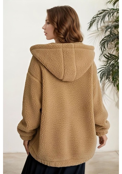 Aclassics Peluş Kuzu Kıvırcık Torba Cepli Kolej Mont Siyah Ks2526 Camel