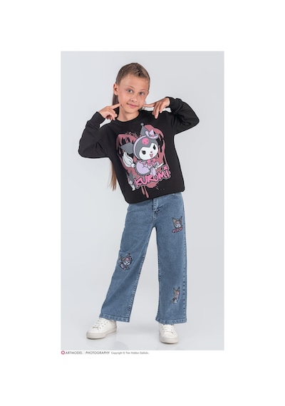 Kız Çocuk Krakter Desenli Sweatshirt - Jean Pantolon 2'li Takım - 2039 Siyah Kız Çocuk Krakter Desenli Sweatshirt - Jean Pantolon 2'li Takım - 2039 Siyah