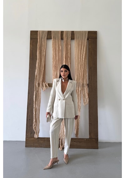 Moderie Butik Keten Ceket - Pantolon Takım - Ham Ham