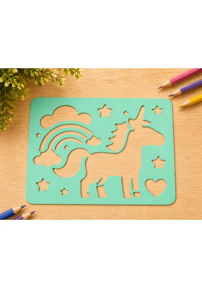 3d Baskı Unicorn Ve Gökkuşağı Çizim Şablonu - Desen Kalıbı - Mint