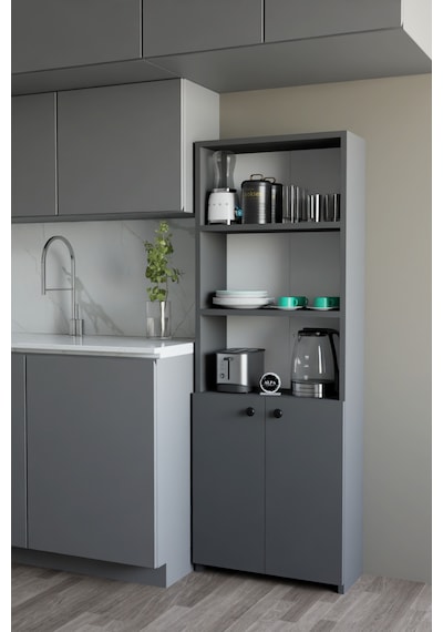 Kapaklı Çok Amaçlı Mutfak Dolabı 150x50x22 Cm - Raflı Erzak Dolabı Modern Depolama Ünitesi Antrasit Kapaklı Çok Amaçlı Mutfak Dolabı 150x50x22 Cm - Raflı Erzak Dolabı Modern Depolama Ünitesi Antrasit