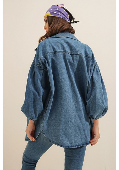 Bigdart 0662 Denim Balon Kollu Kot Ceket - Mavi 001