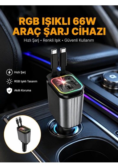 Kia, Seat, Mazda, Mitsubishi Araçlar İçin Çok Fonksiyonlu Araç Şarj Adaptörü Yeni Nesil Gri