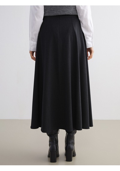 Lcw Modest Siyah Beli Fermuarlı Kloş Etek