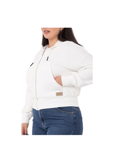 Büyük Beden Kanguru Cepli Kapüşonlu Üç İplik Beyaz Sweatshirt-beyaz Beyaz