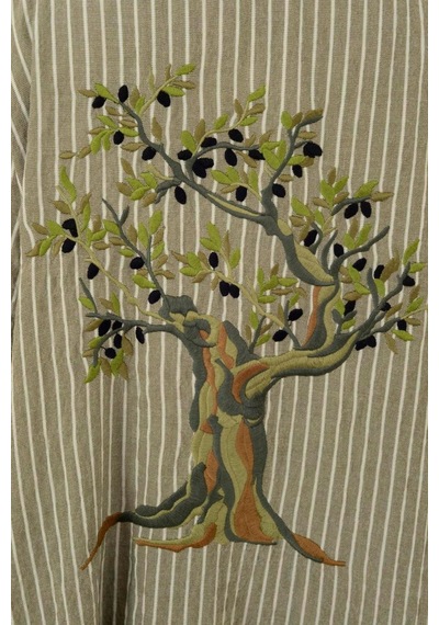 Keten Çizgili Arkası Zeytin Ağacı İşlemeliı Takım Haki