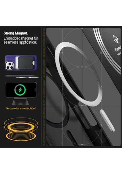 Pro Max Magsafe Kılıf Dual Grip Mag Hava Kanalı Teknolojisi Askeri Sınıf Koruma Braided Blue Dokulu Yüzey Kapak - Diğer