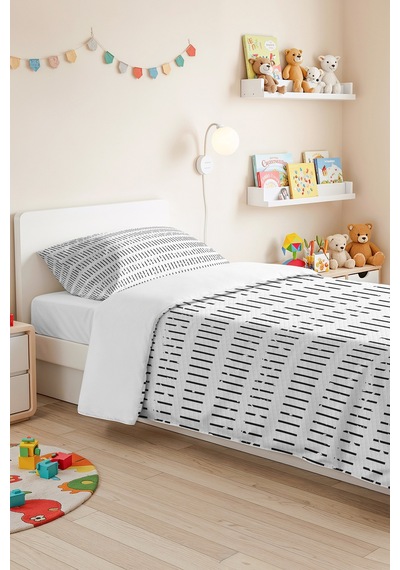Siyah Çizgi Geometrik Genç Odası Tek Kişilik Pike Takımı - Minimal Çizgili 160x220 Cm Yatak Örtüsü Mistik Keten Sırları
