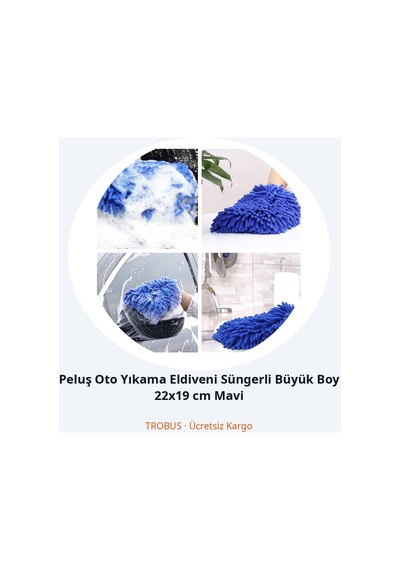 Trobus Peluş Oto Yıkama Eldiveni Süngerli Büyük Boy 22x19 Cm Mavi