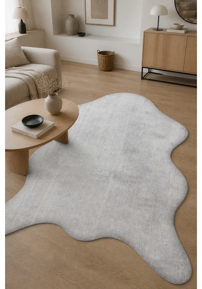 Apexa Peluş Post Şeklinde Halı Gri Yumuşak Kaymaz Tabanlı Yıkanabilir Salon Antre Oda Halısı Polyester Modern