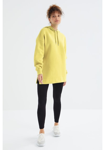 Tommy Life Limon Reglan Kol Basic Kapüşonlu Oversize Sweatshirt Tunik - 97242 Limon Sarısı