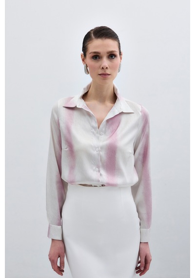 Sateen Desenli Klasik Gömlek - Pembe-136006 Pembe