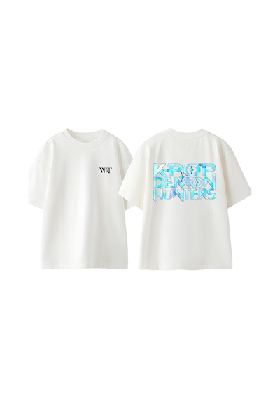 Thewert Kpop Demon Hunters 3 Tasarım Sırt Baskılı Pamuk Beyaz Oversize T-shirt