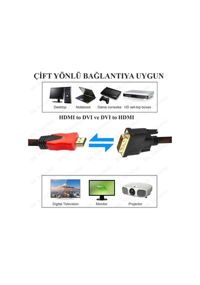Hdmi To Dvi 24+1 Çevirici Dönüştürücü Monitör Kablosu 1.5 Metre Dual Link Dvı-d 24+1 Konnektörlü Hasır
