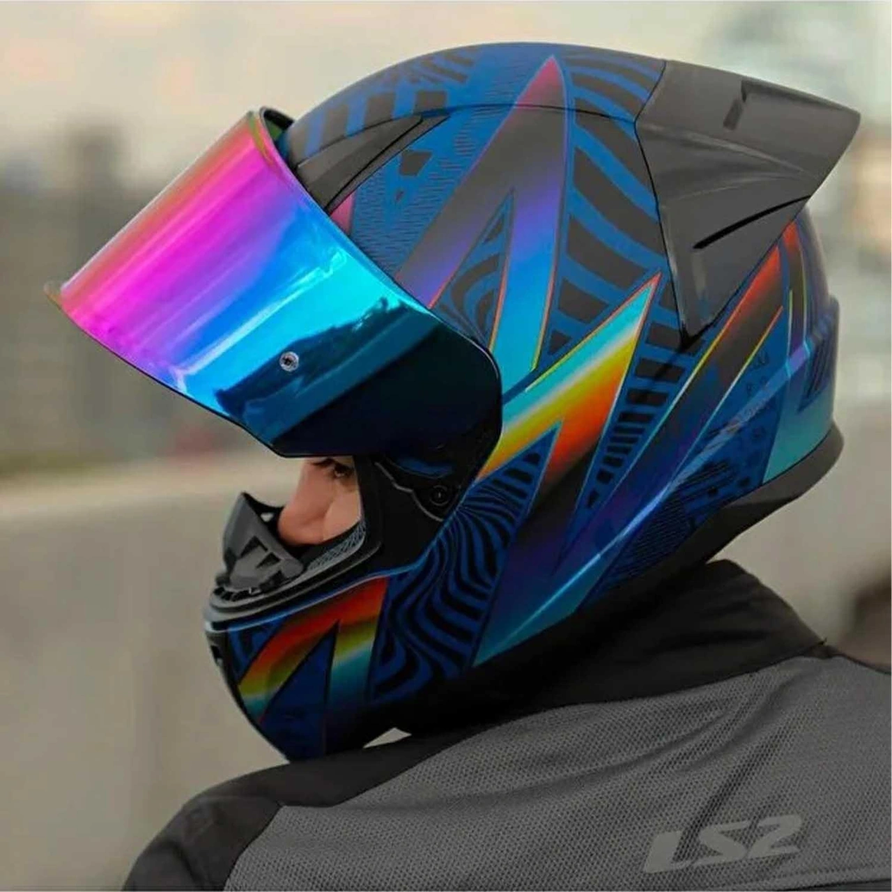 Ls2 Rapid 2 Optik Full Face Gökkuşağı Vizörlü Motosiklet Kaskı Mavi - Mor