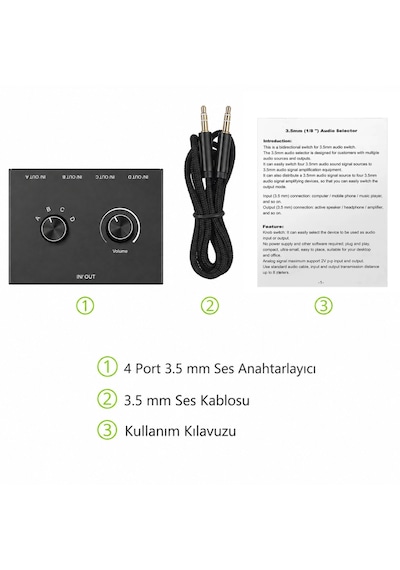 6078 Ses Kulaklık Hoparlör 4 Port Aux Switch Çoklayıcı Çevirici 3.5mm Stereo Audio Seçici