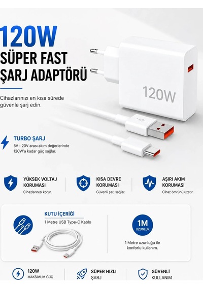 Lbk Turbo 120w Hızlı Şarj Cihazı Type-c Kablolu