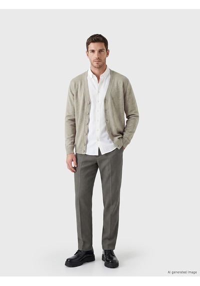 Lcwaıkıkı Classic Bej Regular Fit V Yaka Erkek Triko Hırka