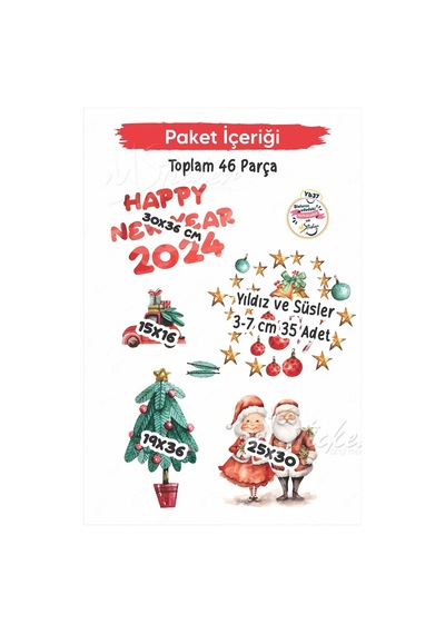 MSticker Hoşgeldin 2024, Happy New Year 2024 Yeni Yıl Kış Konseptli Sevimli Noel Baba Ve Ağaçlar Figürler