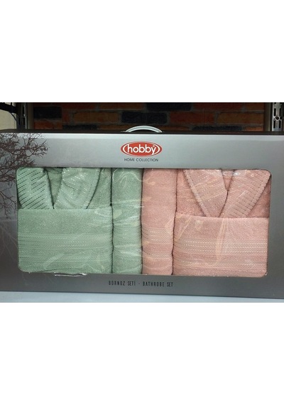 Hobby Casual 6 Parça Aile Bornoz Seti-pembe Su Yeşili