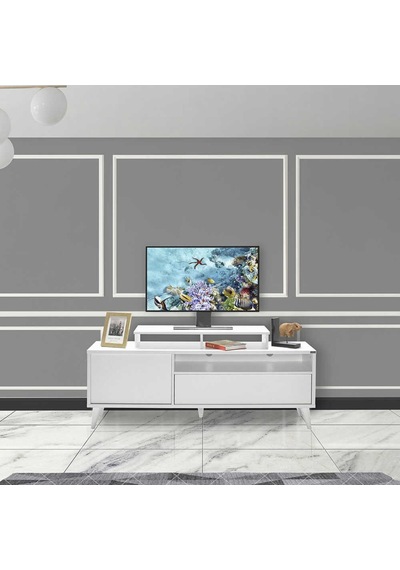 Adoremobilya Retro Wide Kapaklı Çekmeceli Tv Sehpası - Diamond Beyaz