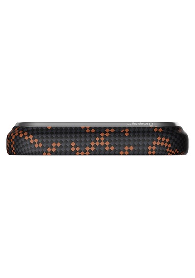 Apple iPhone 17 Pro Kılıf M-safe Uyumlu Aramid Fiber Pitaka Tactile Woven Monogram Serisi Turuncu-siyah Turuncu - Siyah