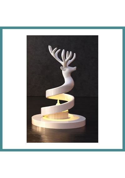 Trendexa 3d Baskı Spiral Ren Geyiği Mumluk Yılbaşı Dekoratif Ren Geyiği Tealight Mum Tutucu - Beyaz Mac