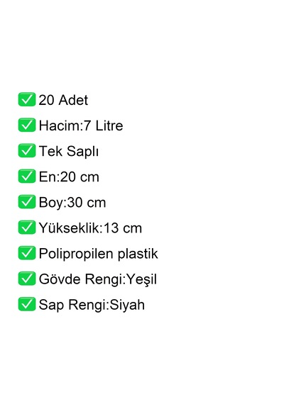 Kozmetik Ve Bijuteri Plastik Alışveriş El Sepeti 7 Litre Yeşil 20 Adet / En:20 Boy:30 Yükseklik:13 Cm Yeşil