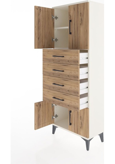 Arges Dolap 2 Raflı 4 Çekmeceli 4 Kapaklı 60x30x163 Aytaşı-çam Aytaşı