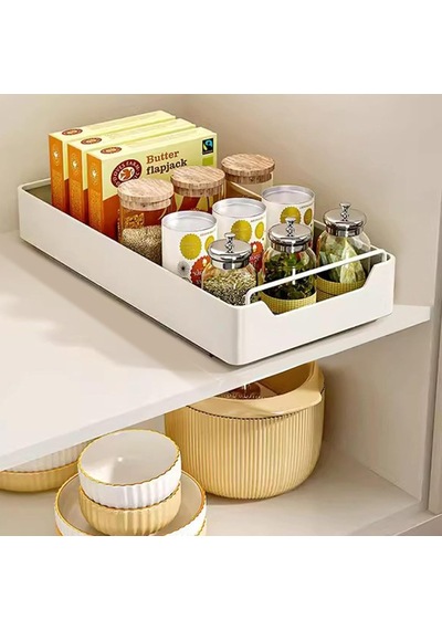 Dolap İçi Raylı Organizer Çekmece, Çekilebilir Plastik Dolap Düzenleyici, Mutfak Banyo Dolap İçi Organizer, Raylı Saklama Sepeti