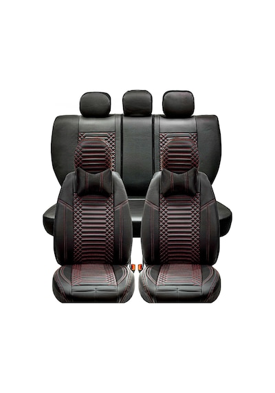 Seat Ateca Uyumlu Lüks Deri Oto Koltuk Kılıfı Ön Arka Takım Siyah Kırmızı Exc