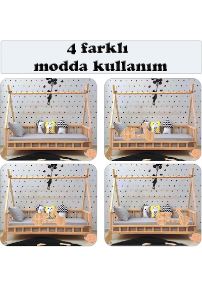 Markaawm Motosikletli Montessori Yatak Doğal Çam Ağacı Çocuk Karyola Akçaağaç