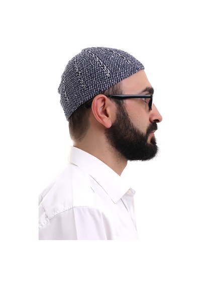 Lacivert Gri Kışlık Çift Renk Kadife Namaz Takkesi