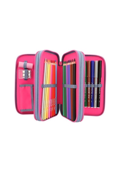 Top Model 3 Katlı İçi Dolu Kalem Çantası Silicone Pins 413478 Çok Renkli
